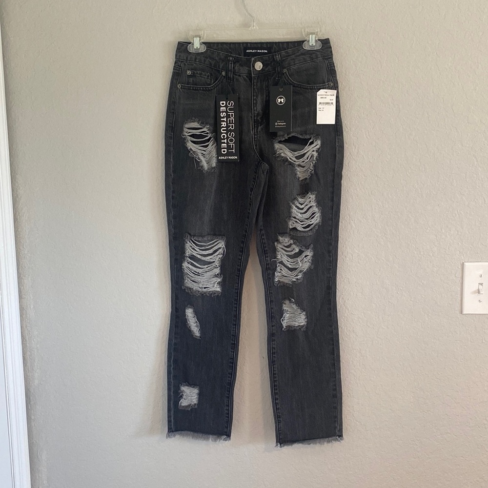 Black/grey distressed jeans